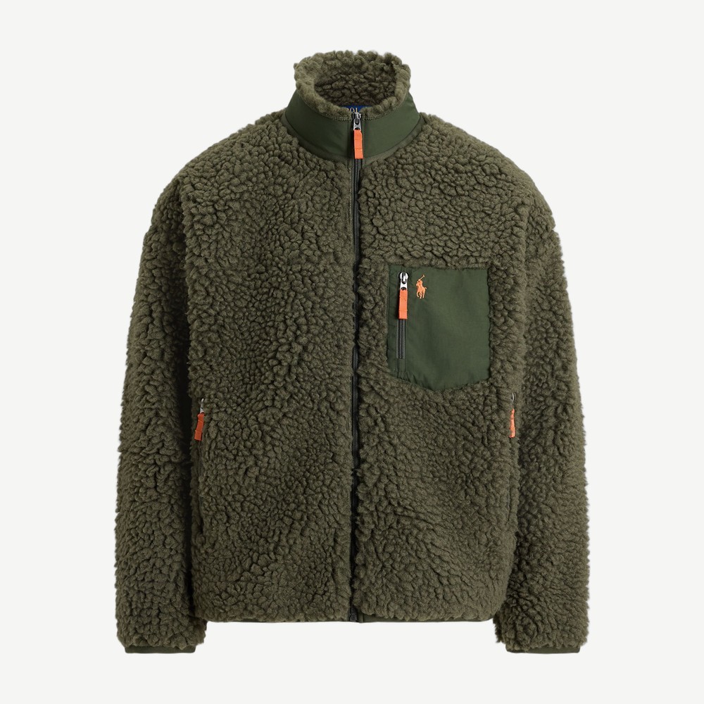 Relaxed Fit Pile Fleece Jacket Olive