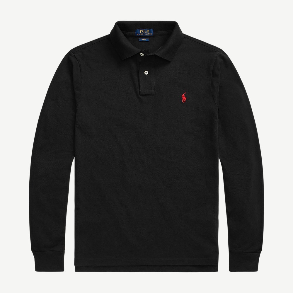 Slim Fit Long Sleeve Polo Shirt Black
