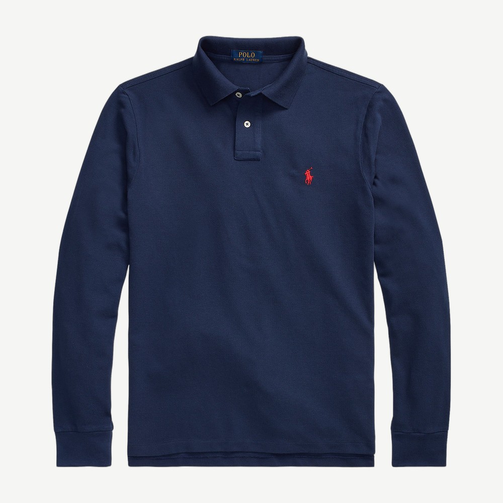 Slim Fit Long Sleeve Polo Shirt Navy
