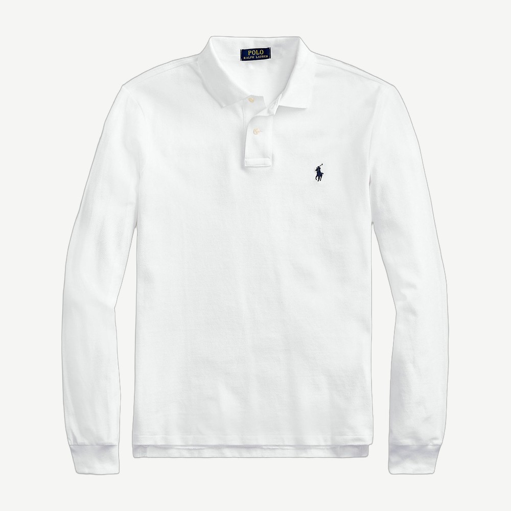 Slim Fit Long Sleeve Polo Shirt White