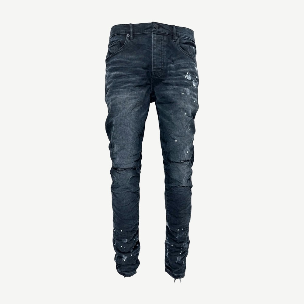 Black Resin Knee Slit Jean Black