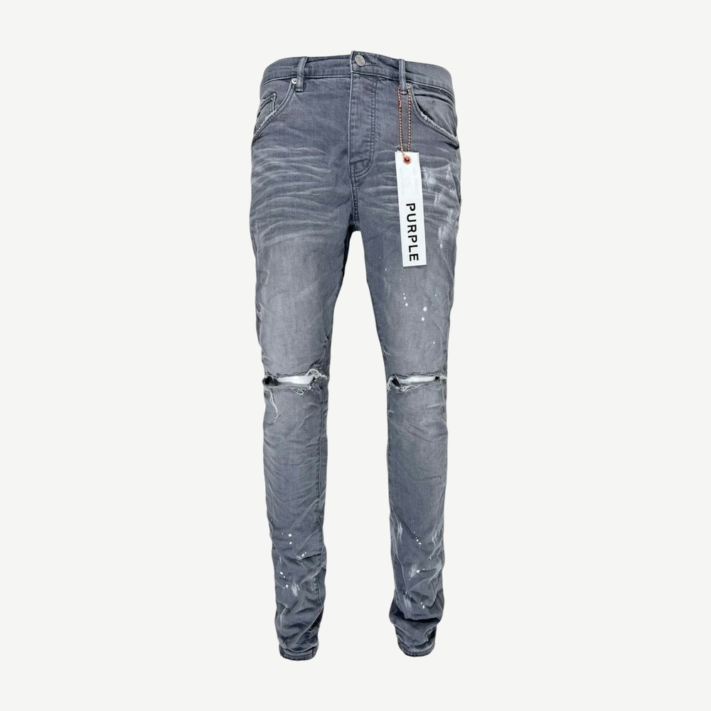 Worn Grey Knee Slit Jean Light Indigo