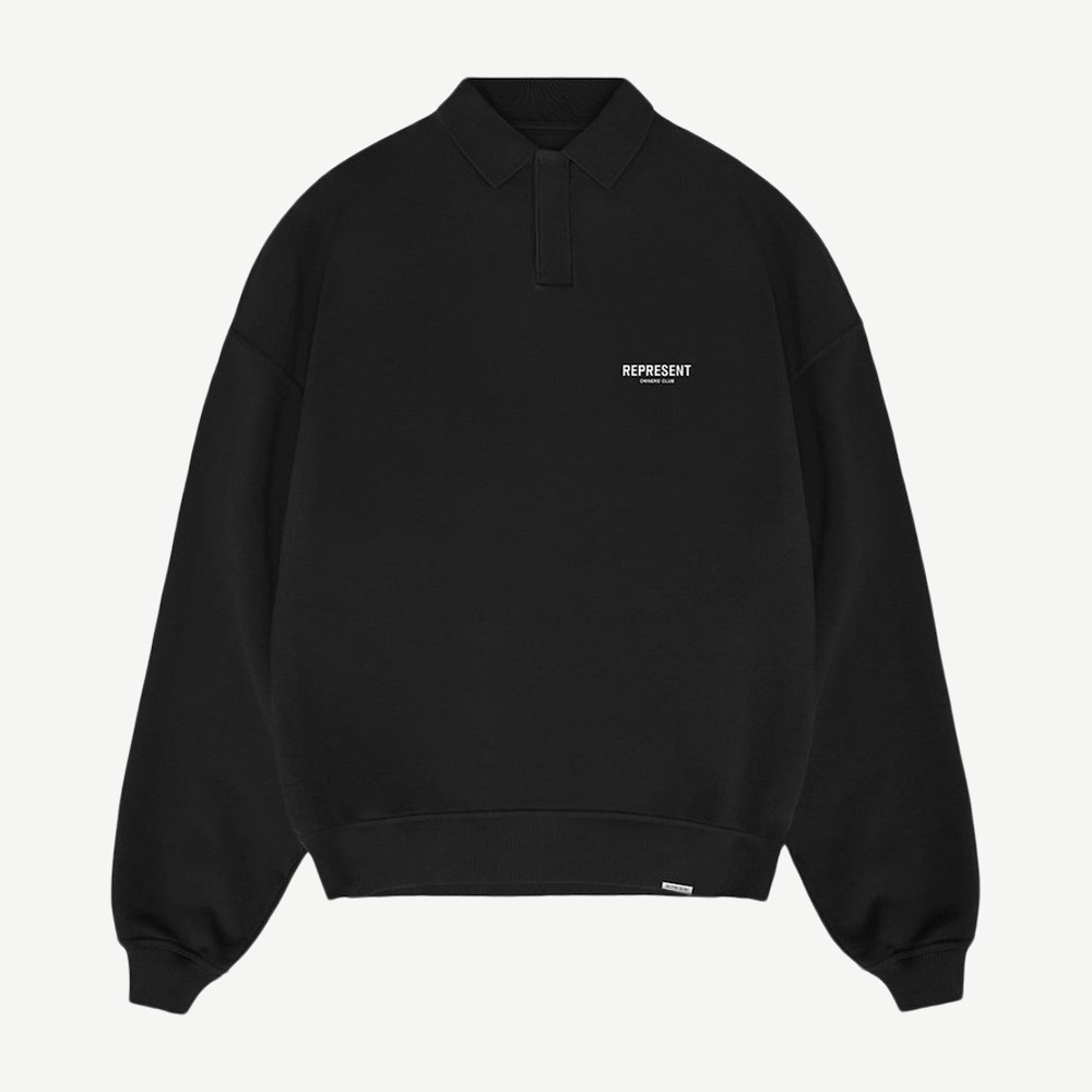Owners Club Long Sleeve Polo Sweater Black