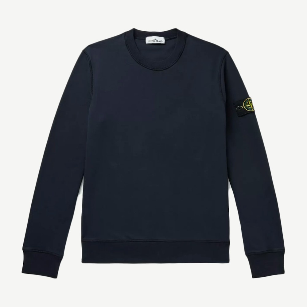 Logo Appliqued Melange Cotton Jersey Sweatshirt Navy