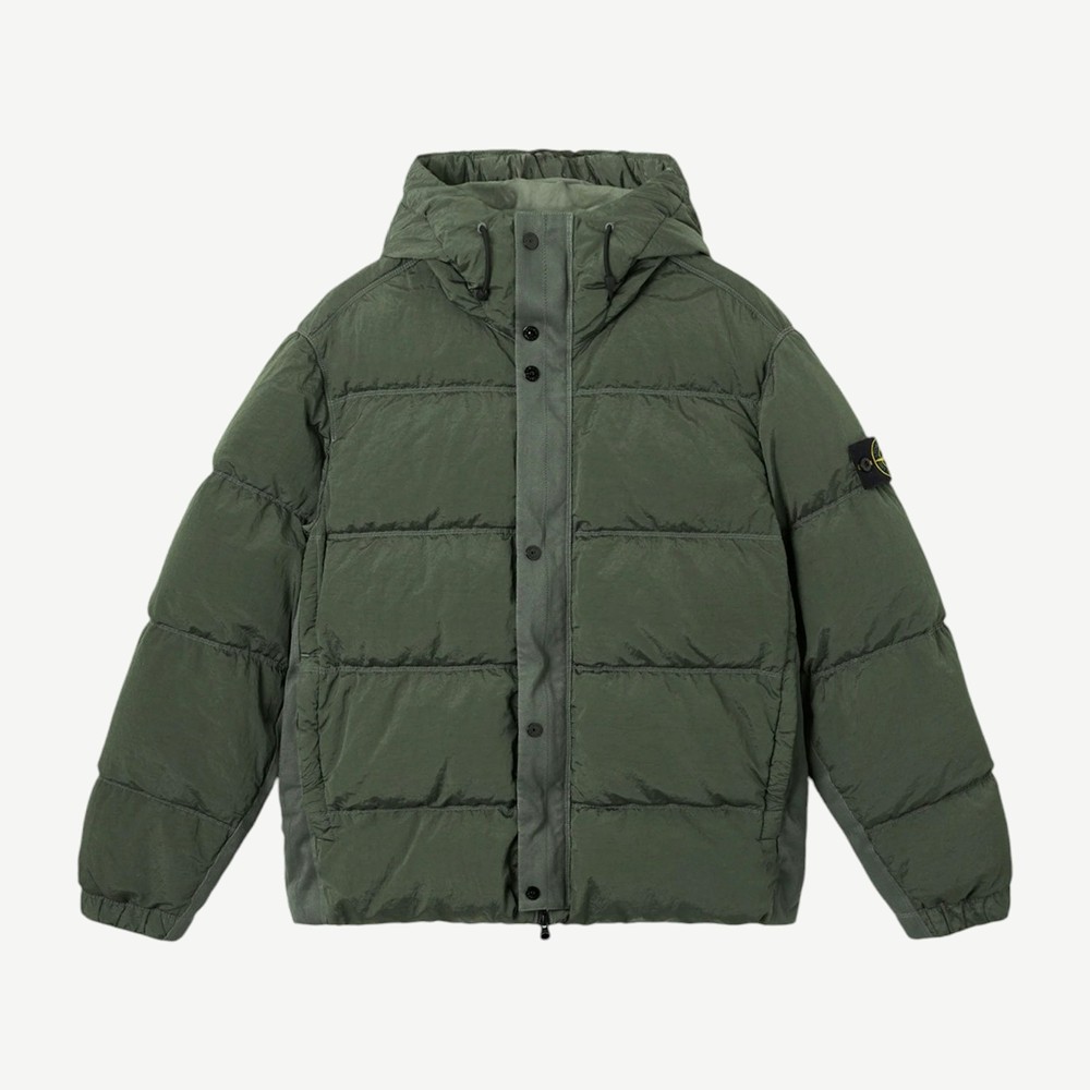 Nylon Metal Hooded Down Jacket Green