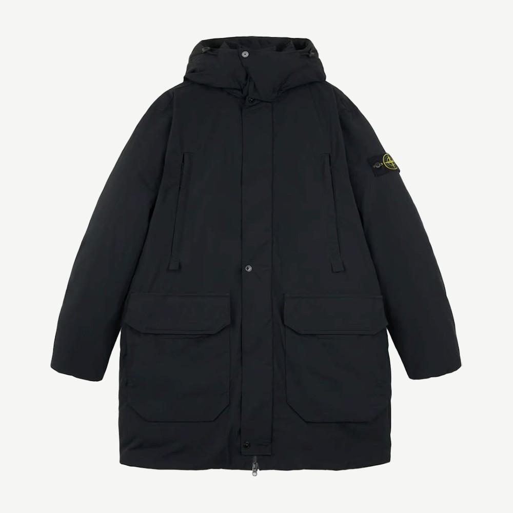 Polyester Micro Twill Long Down Parka Jacket Black