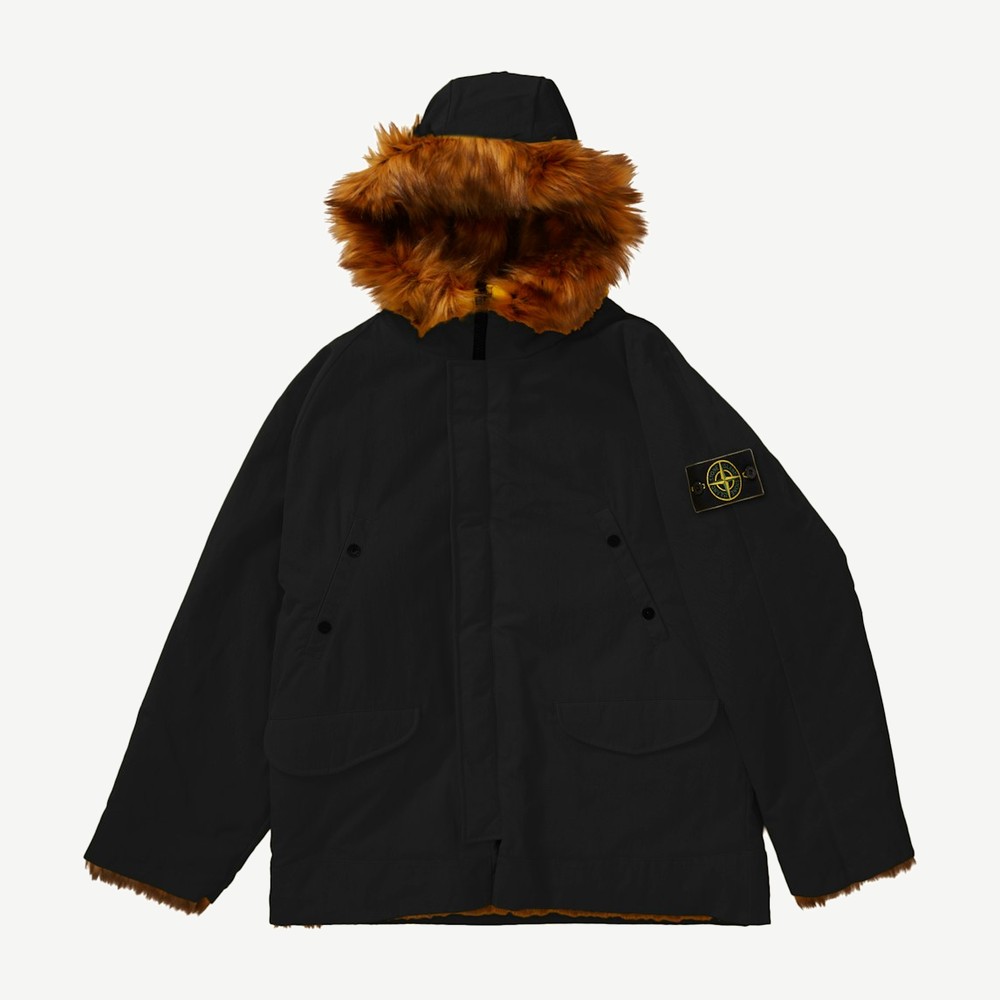 Stone Island Formula Steel Reversible Faux Fur Parka Black