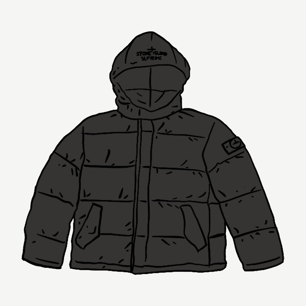 Stone Island Painted Camo Crinkle Down Jacket Black Sample Image