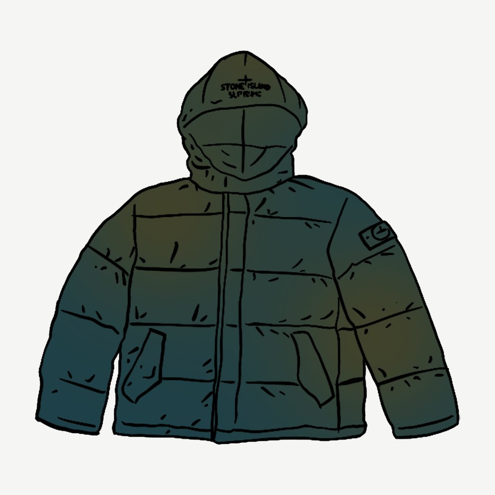 Stone Island Painted Camo Crinkle Down Jacket Dark Teal Sample I