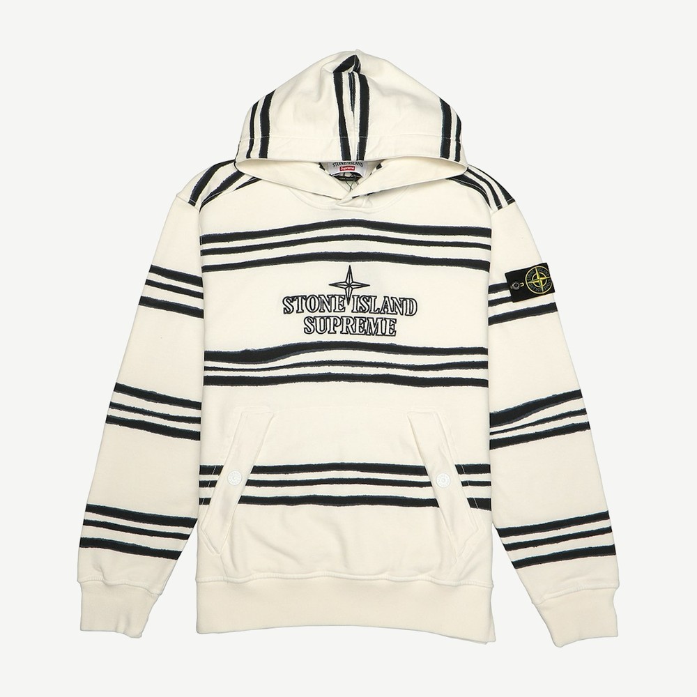 Stone Island Warp Stripe Hooded Sweatshirt White