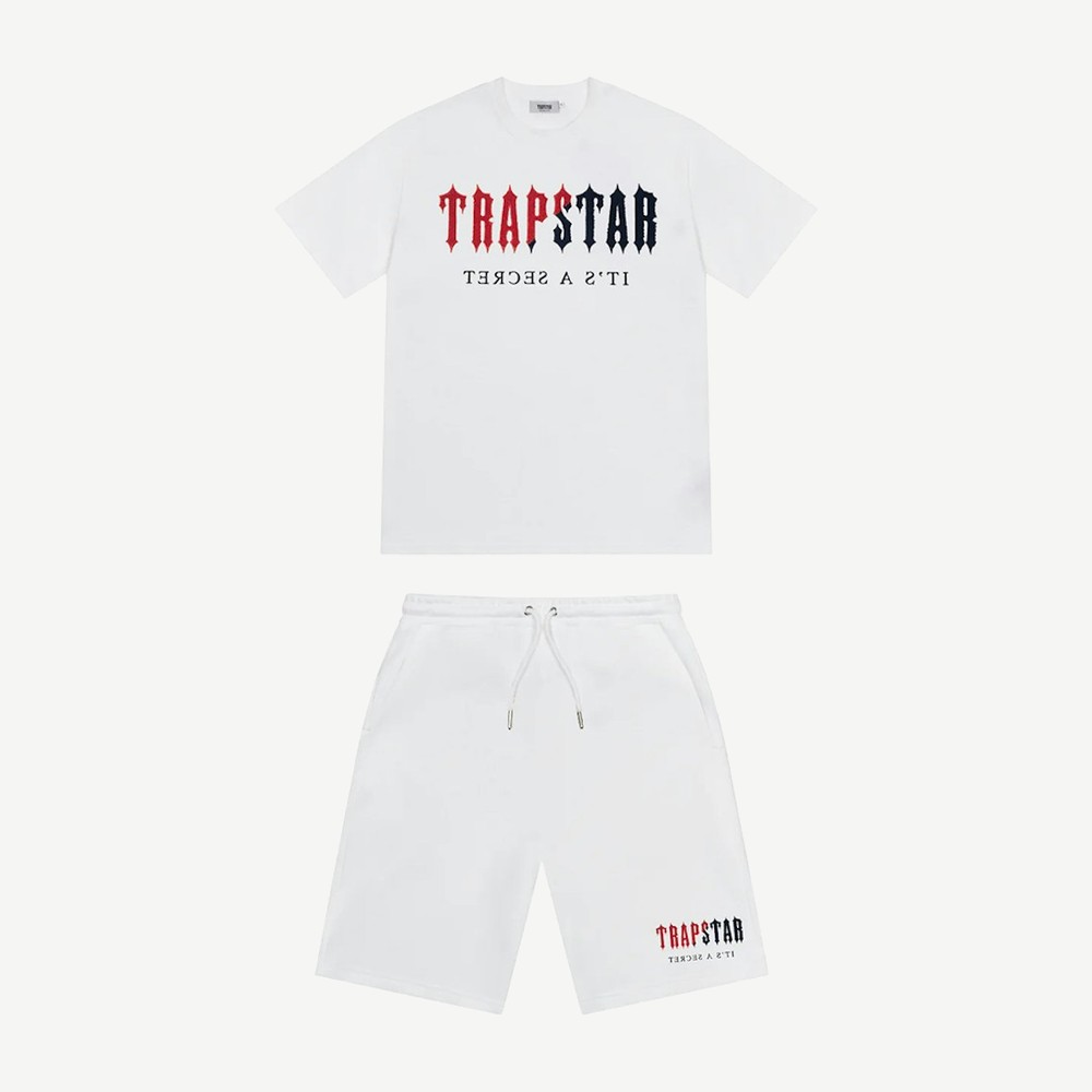 Chenille Decoded Short Set White Red