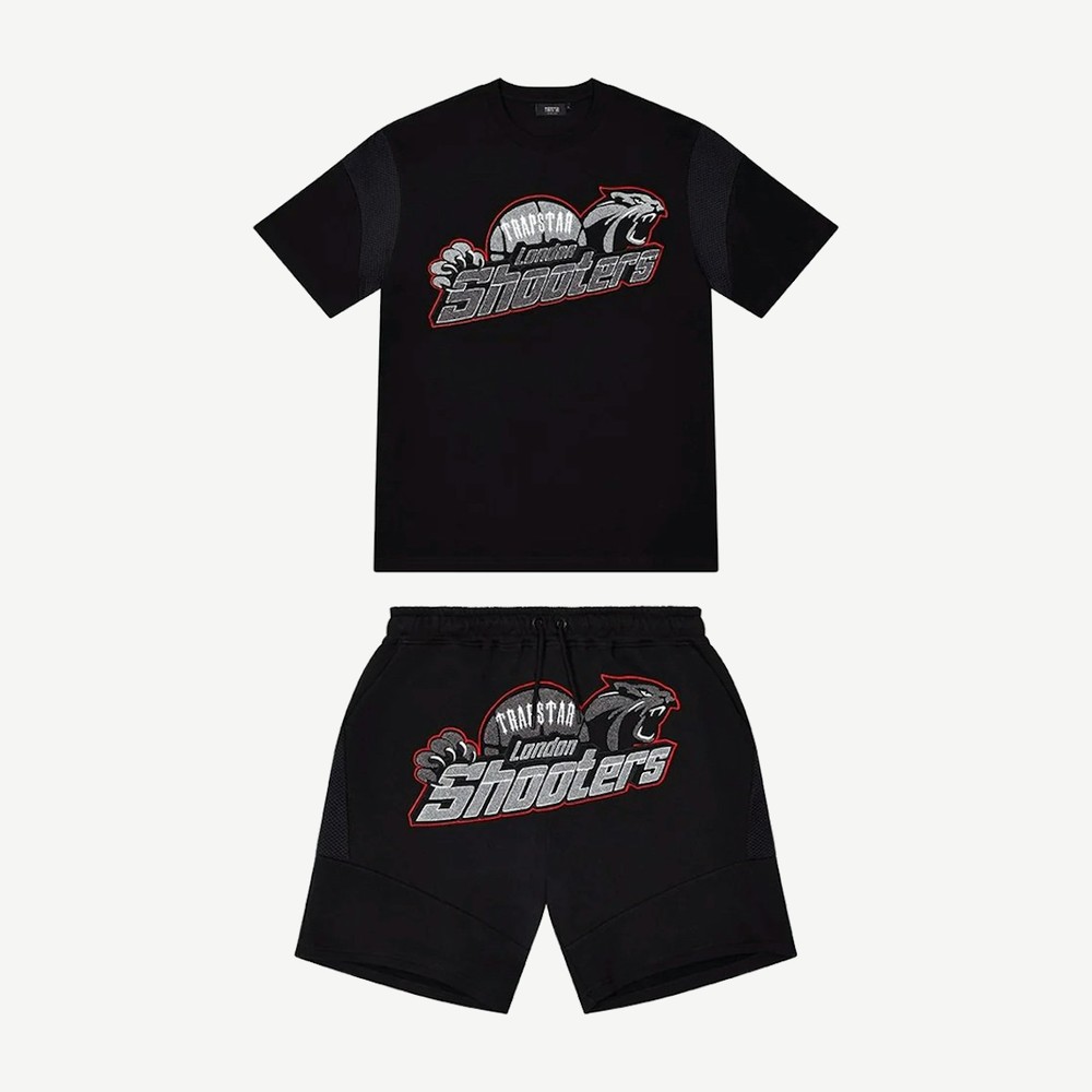 Shooters Hoodie Short Set Black Red